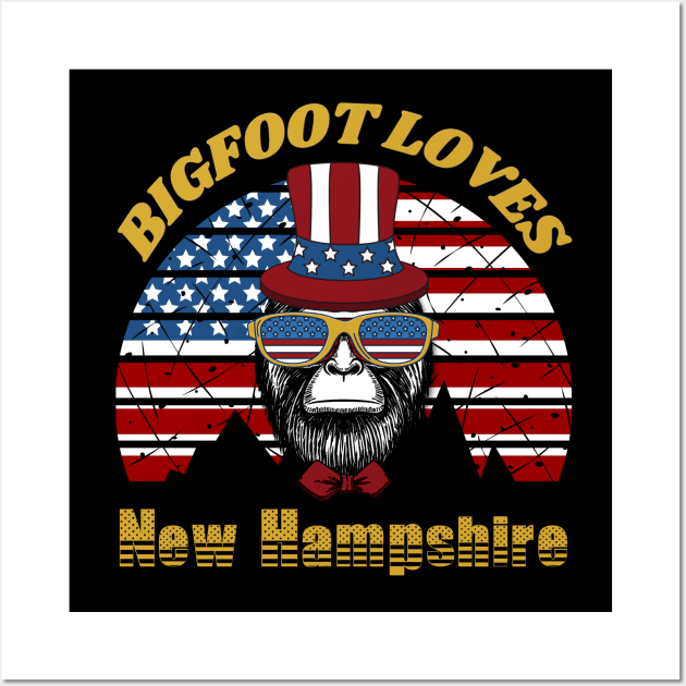 Bigfoot loves America and New Hampshire Wall Art by Scovel Design Shop